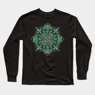 Ornamental decoration in green and red, boho Long Sleeve T-Shirt